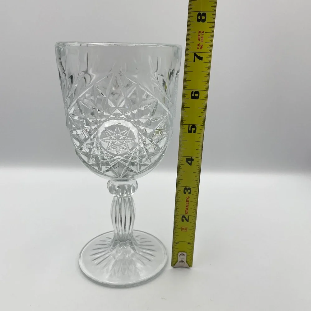 Vintage Pressed Glass‎ Goblets Starburst Pattern Water Wine Glasses Set 3